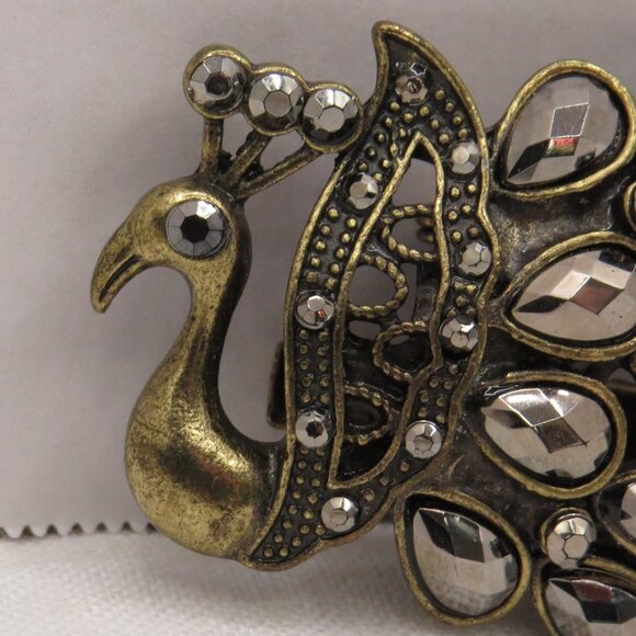 Vintage Peacock Hair Clip/Brooch Pin Teardrop Rhinestones -missing 2 tiny stones - Picture 3 of 9